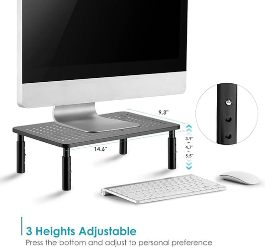 Monitor Riser Desktop Stand, Flat Screen TV Monitor Stand Riser, Sturdy Metal Laptop Computer Monitor Stand Shelf for Printer, iMac, 3 Height Adjustable PC Stand with Mesh Platform