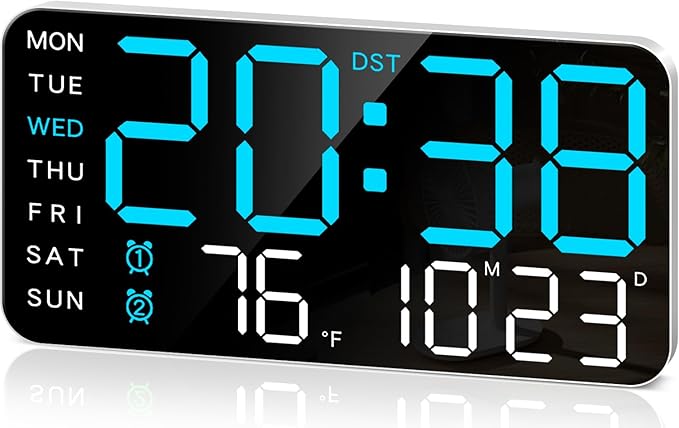 MASHI 8.4''Large Digital Wall Clock, Led Alarm Clock with Big Digits, Date, Temperature, DST, Modern Decor Design for Desk,5-Level Brightness for Room, Bedroom, Gift, Yougster and Elderly
