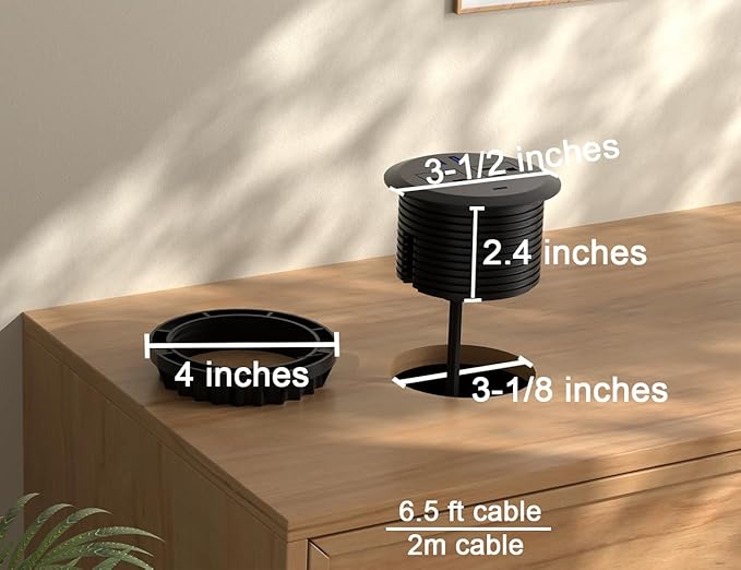 4 pcs 3 Inch Desktop Power Grommet,20W USB C Fast Charging Station,3-USB Port,Flush Mount,6.5 ft Power Cord.Round Recessed Power Outlet,Desk Hole Grommet Outlet for Workspace,Sofa,Black