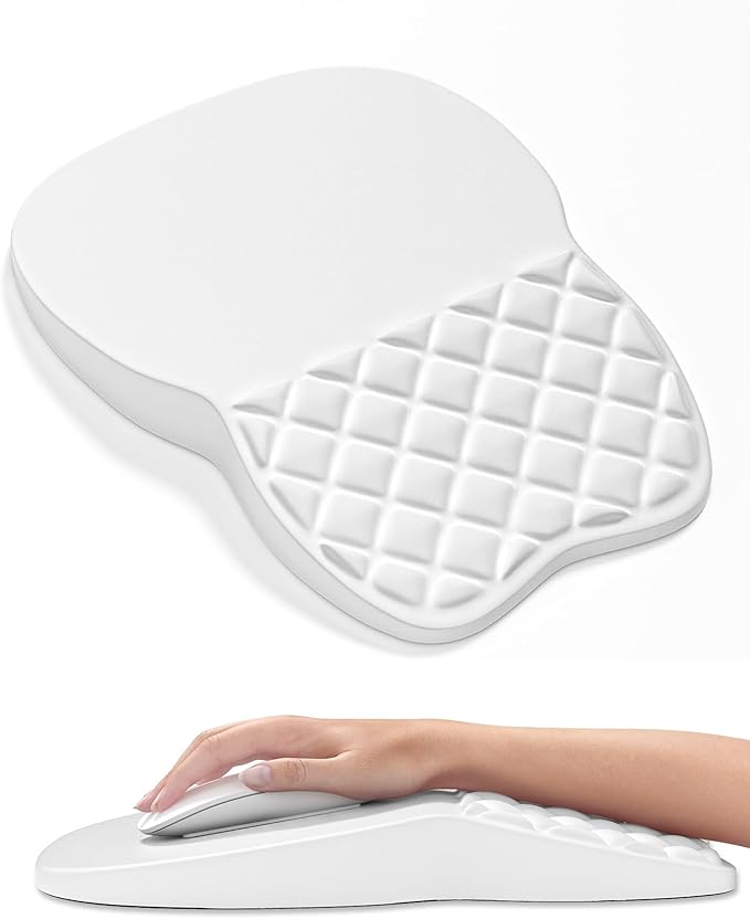Auhoahsil Ergonomic Mouse Pad with Wrist Rest, Comfortable Slope Computer Mouse Mat with Wrist Support, Memory Foam Filling, Non-Slip Silicone Base, Pain Relief, for Gaming & Work, 8 x 12 in, White