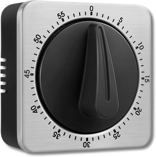 Searon Kitchen Countdown Timer Magnetic 60 Minute Wind Up Mechanical Timer Stainless Steel for Home Baking Cooking Oven (Gray Color)