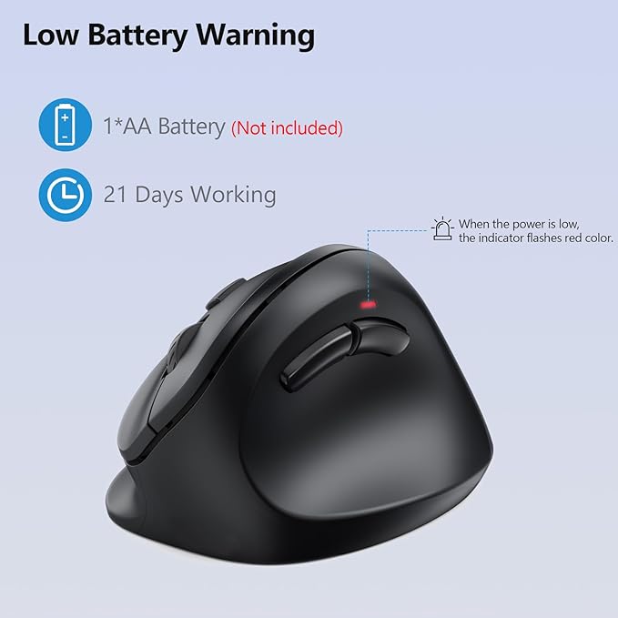 AUTLEY Ergonomic Mouse for Large Hands, Vertical Mouse, 2.4GHz Wireless Computer Mouse for Windows/macOS - 6 Buttons, Low Power Warning, 800/1200/1600 DPI, Black