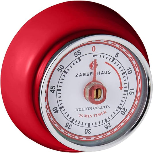 Zassenhaus Magnetic Retro Kitchen Timer, Classic Mechanical Cooking Timer (Red), 2.75-Inch