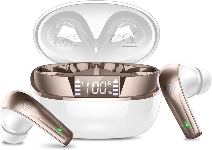 Wireless Earbuds, Bluetooth 5.4 Headphones in Ear, Mini Bluetooth Earbuds HiFi Stereo Deep Bass with 4 ENC Noise Cancelling Mic, Wireless Ear Buds 47H Long Playtime LED IP7 Waterproof USB-C(White)