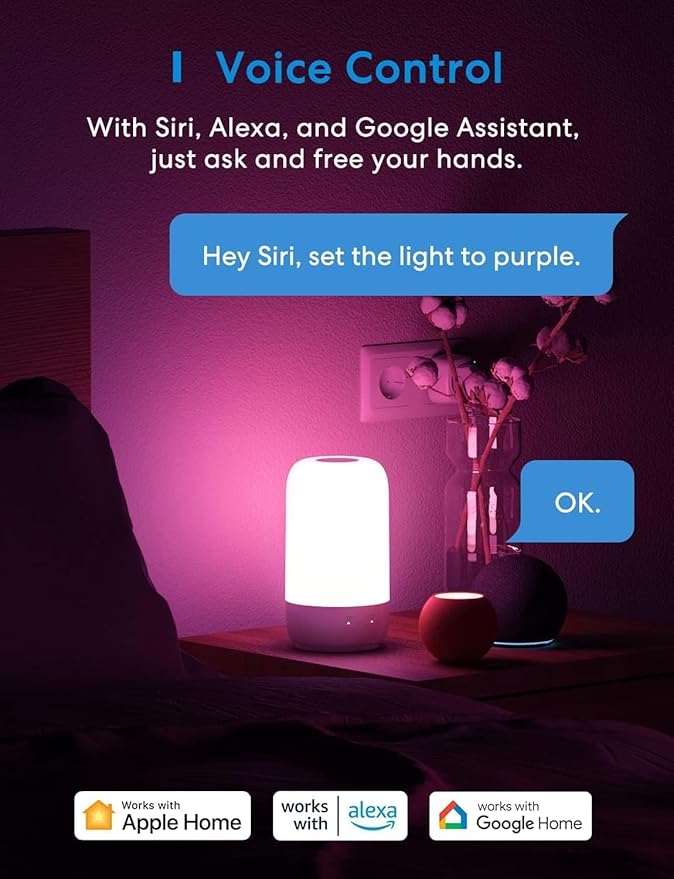 meross Smart Table Lamp for Bedroom, Bedside Lamp Support Apple Homekit and Alexa,Tunable White & Multi-Color, WiFi LED Nightstand Lamp,Touch Control, Voice and APP Control