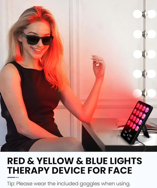 CooCoCo Red Light Therapy for Face and Body, Light Therapy Panel with 630nm Red, 590nm Yellow and 460nm Blue Lamp, 6 Modes, Protective Goggles, Christmas Gifts for Women Men Skin Care (Corded)