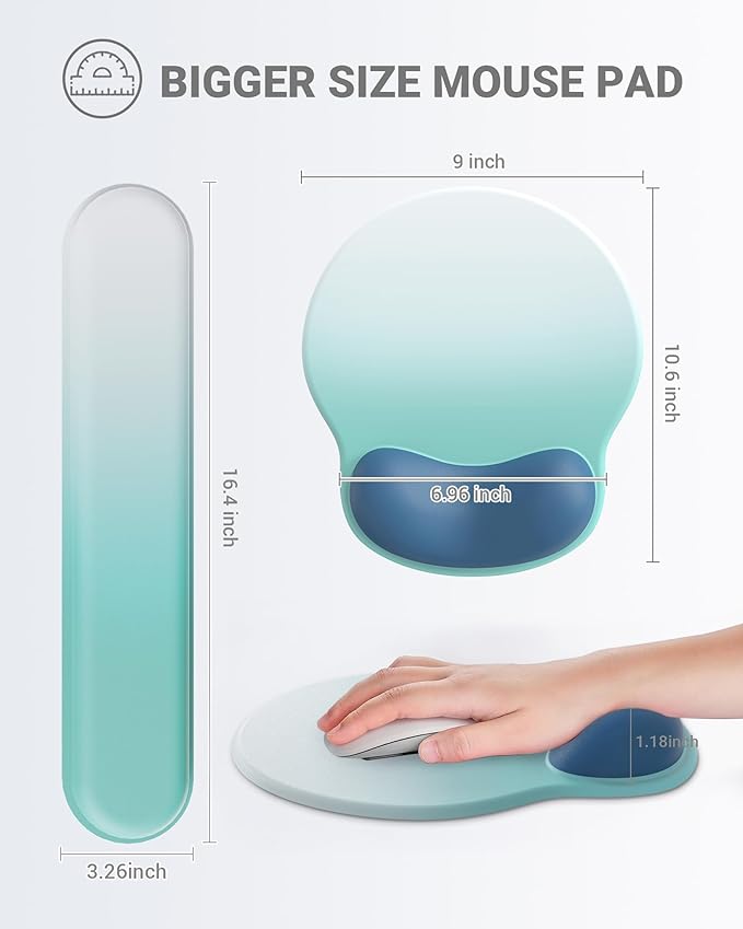 Ergonomic Mouse Pad Wrist Support Set, Memory Foam Keyboard Wrist Rest Set, Keyboard Pad, Non-Slip Base Mousepad(Gradient White Blue Set)