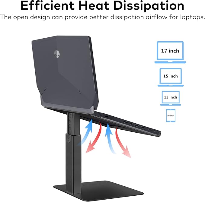 Laptop Stand for Desk, Ergonomic Aluminum Laptop Stand Adjustable Height from 7-15", Sitting and Standing Laptop Riser for 10-17" Notebook (Black)