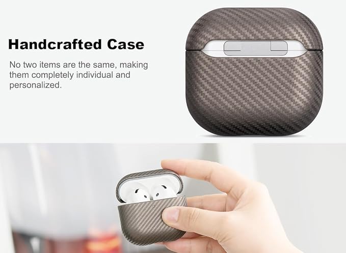 Leather Case for AirPods 4 / AirPods 4 with Active Noise Cancellation Case Cover - Selected Skin-Friendly Leather, Carbon Fibre Texture, Handmade Drop Protective Hard Cover - Desert Titanium