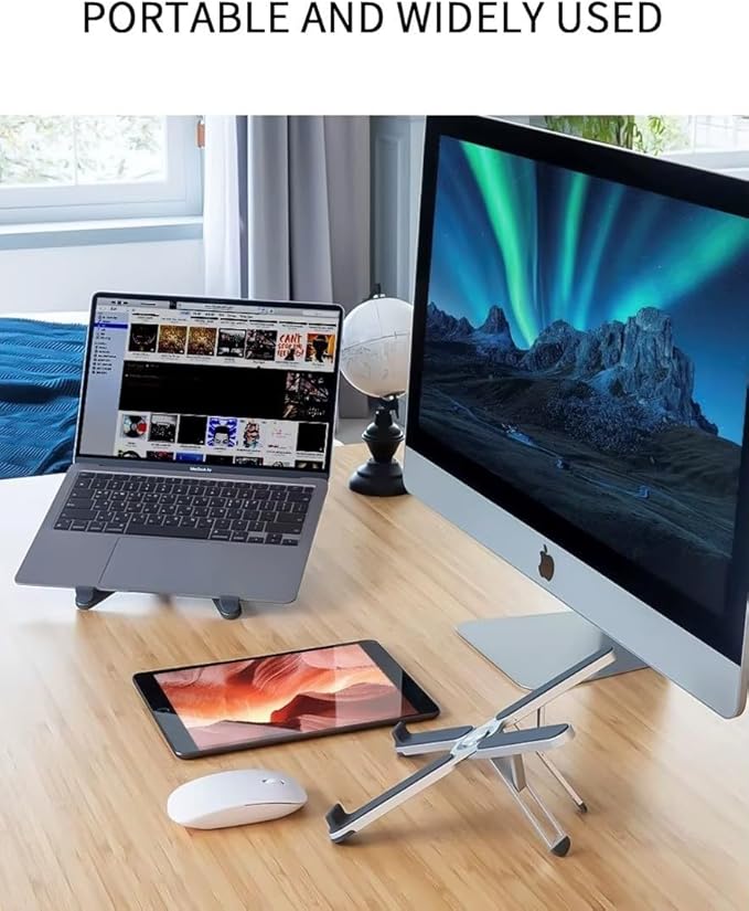 Laptop Stand, Aluminum Light Weight Alloy Silicon Foldable, Ergonomic Aluminum Riser with 7 Adjustable Heights, Compatible with Laptop 10-15.6'' and Tablet