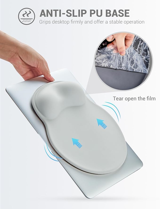 Ergonomic Mouse Pad Wrist Support, Comfortable Mouse Pad Wrist Rest, Relieve Wrist Pain Gel Mouse pad, Non-Slip Rubber Base Mousepad for Laptop, Computer, Prefect for Office(Light Gray