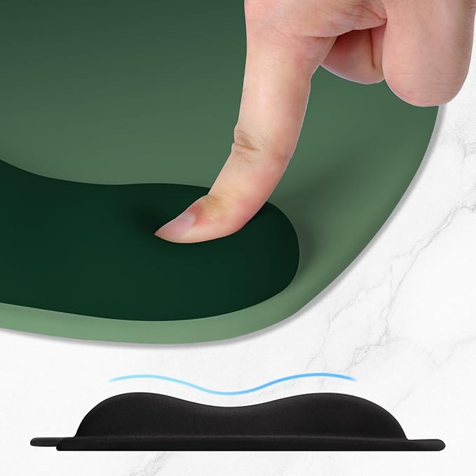 ITNRSIIET Ergonomic Mouse Pad, Cushioned Gel Wrist Rest, Non-Slip Base, Smooth Surface, Cute Multi-Color, 9.5 x 8.2 in, Deep Green Gradient