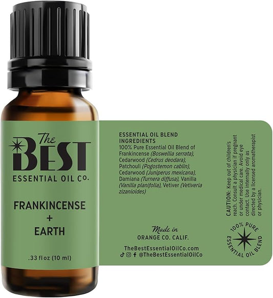 The Best Frankincense + Earth Essential Oil Blend- Premium Grade- 100% Pure & Natural for Aromatherapy, Diffuser, Spa, Massage, Air Freshener- 10 ml (.33 fl oz)