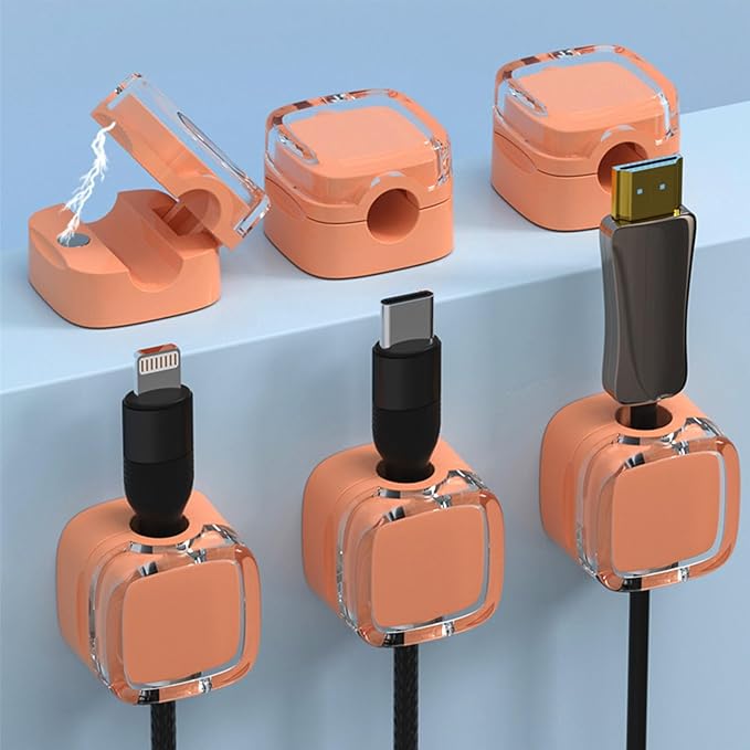 IFNOW 6 Pack Magnetic Cable Clips Cord Organizer Orange Self Adhesive Cord Holder Under Desk Cable Management for Home, Office, Car, Desk, Nightstand