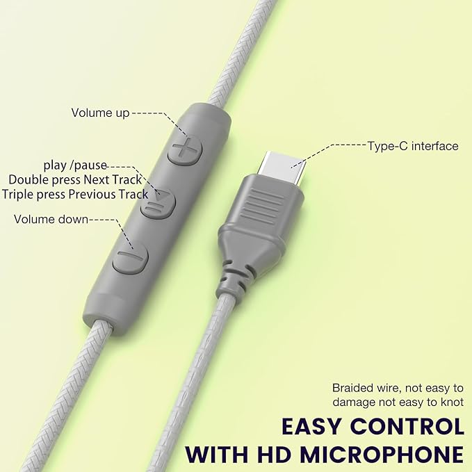 INFURTURE USB C Headphones Wired with Mic & Volume Control,Tangle-Free Plaiting Line,Type C Over/On-Ear Headphones,Lightweight Foldable for Smartphone,Tablet,iPhone 16/15 Series (Green)