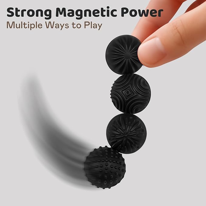 Magnetic Sensory Fidget Balls – 4PC Medium Weighted Textured Silicone Stress Relief Toys for Adults & Teens with ADHD, Autism, Anxiety – Quiet Magnet Fidgets for Desk, Travel, Office & Gifts