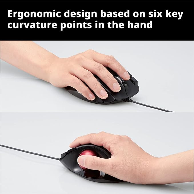 ELECOM EX-G Wired Trackball Mouse, Ergonomic Thumb Control, Smooth Tracking Roller Ball, 5 Programmable Buttons, Tilt Scroll, Computer Mice for PC Mac