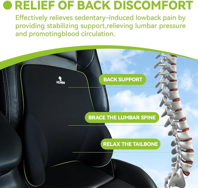 Lumbar Support Pillow, Memory Foam Cushion, Improve Posture and Relieve Low Back Pain, Lumbar Support for car Seats, Gaming Chairs, Office Chairs, wheelchairs