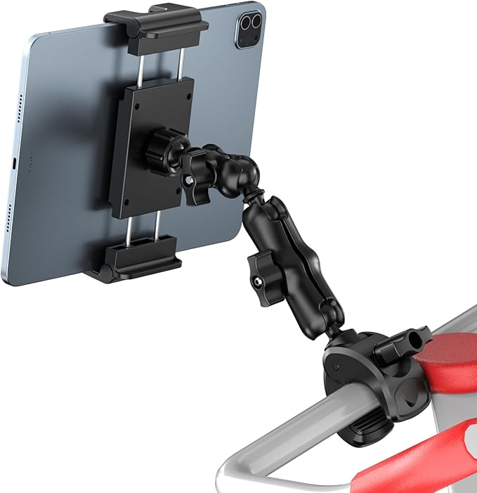 PLDHPRO Tablet Mic Music Holder for iPad Clamp Mount Stand, Microphone Tripod Treadmill Stroller Spin Bike Exercise Handlebar Accessories Compatible iPhone iPad Galaxy Tab 5.1-15.6'' Phones Tablets