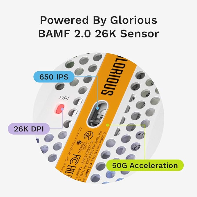 Glorious Model O 2 Mini Wired Gaming Mouse: Superlight 49g, 26K Optical Sensor, Motion Sync, 80M Clicks, 6 Programmable Buttons, Mouse for Small Hands, FPS, MMO, MOBA, Battle Royal Mouse, White