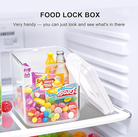 Clear Lockable Storage Box for Medicine Safe,Food Jar,Snacks,Phone - Secure Lock Box Refrigeator Container Bin Store Tank with Combination for Kitchen,Home,Office,Hospital (5.6×5.6×6.3 In) (White)