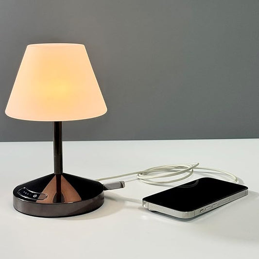 OUTON Rechargeable LED Shower & Table Lamp, Waterproof, USB Output, Stepless Dimming, 3 Colors, Power Indicator, Memory Function, Battery Operated Light for Home, Bathroom, Patio & Outdoor (Black)