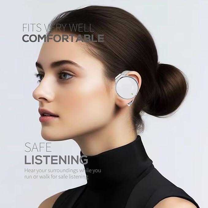 Open Ear Headphones Wireless 52hrs Bluetooth 5.4 Over Ear Hooks Headphones Earbuds with Microphone Ear Clip Earbuds Simultaneously Connect 2 Devices Clip on Earphones