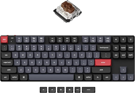Keychron K1 Pro TKL Layout Ultra-Slim QMK/VIA Custom Bluetooth Wireless/USB Wired Mechanical Keyboard with Hot-Swappable Low-Profile Gateron Brown Switch, RGB Backlit PBT Keycaps for Mac Windows Linux
