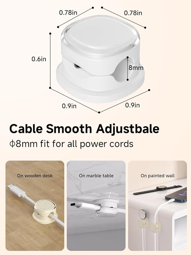 Magnetic Cable Clips, Adjustable Cord Holder Management, Adhesive Wire Keeper Organizer for Home Office Desk Phone PC Car Wall Desktop Nightstand Appliance (9-PCS White & Apricot)