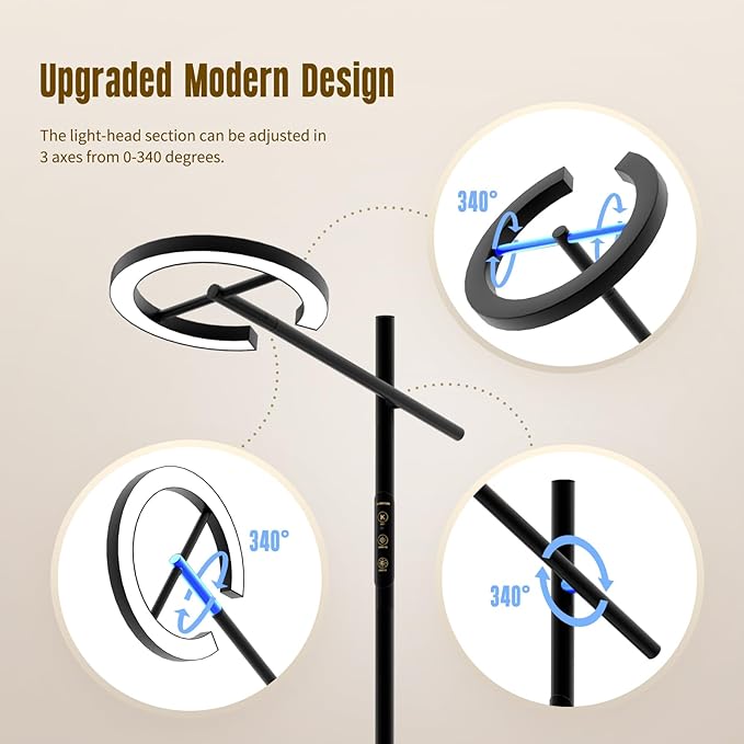 GLOWRIUM-H1B Light Therapy Lamp 12000 Lux, LED UV-Free Sun Lamp, Full Spectrum Happy Natural Mood Therapy Light, Stepless Dimmable Modern Sunlight Floor Light with Remote and Timer