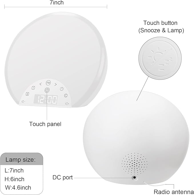 ANTDALIS Sunrise Alarm Clock Wake Up Light for Kids, Adults, Heavy Sleepers with Dual Alarms, Snooze, Sleep Aid with 7 Nature Sounds for Bedrooms with 8 Colors Night Light, FM Radio, Gift Ideas