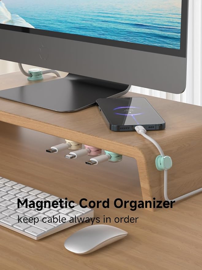 Magnetic Cable Clips, Adjustable Cord Holder Management, Adhesive Wire Keeper Organizer for Home Office Desk Phone PC Car Wall Desktop Nightstand Appliance (9-PCS Purple_Apricot_Cyan)