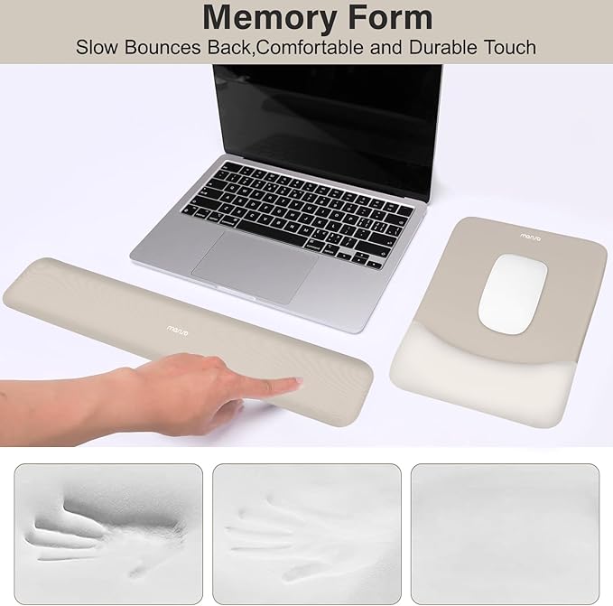 MOSISO Wrist Rest Support for Mouse Pad&Keyboard Set, Rectangular Ergonomic Mousepad Non-Slip Base Home/Office Pain Relief&Easy Typing Pad with Neoprene Cloth&Raised Curved Memory Foam, Stone Gray