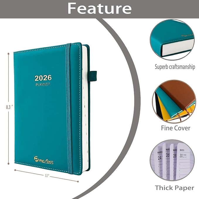 Daily Planner 2026 / Appointment Book, One Page Per Day, Jan - Dec 2026, Annual Daily Monthly Calendar Planner with Hourly Schedule and Monthly Tabs, 5.7" x 8.3" Agenda (Green Lake)
