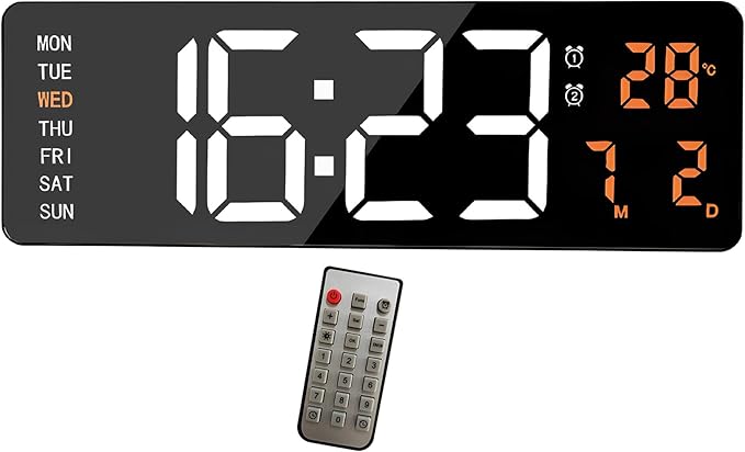 16" Large Digital Wall Clock, Count Down Timer with Remote, Alarm, Big LED Auto Dimming Wall Clock, Temperature Suitable for Living Room, Warehouse, Shop, Gym