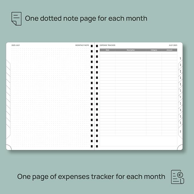 POPRUN Monthly Planner 2025-2026 Spiral Bound (8.5'' x 10.5'') 18 Months Calendar (Jul 2025 - Dec 2026) - 4 Pages per Month with Monthly Expense & Notes, Sunday Start, Leather Cover - Burgundy