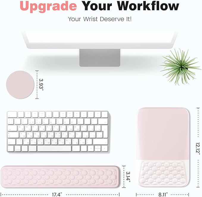Ospelelf Ergonomic Mouse Pad and Keyboard Wrist Rest, Typing Wrist Pad with Support, Desk Mousepad Set for Office, Pink