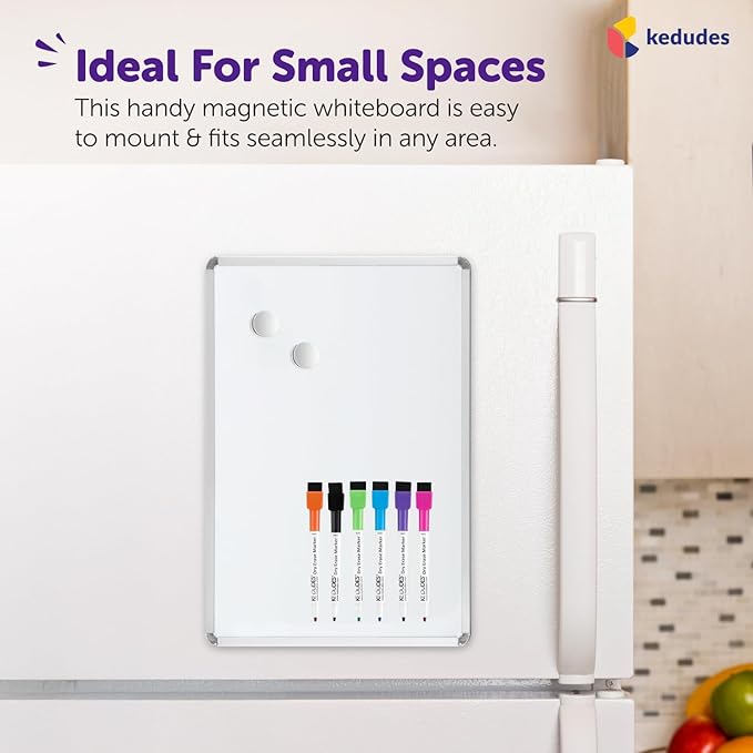 Kedudes Magnetic White Board - 13 x 17 Dry Erase Board with 6 Assorted Color Markers - Reusable and Easy to Erase for Classroom, Home, and Office Organization
