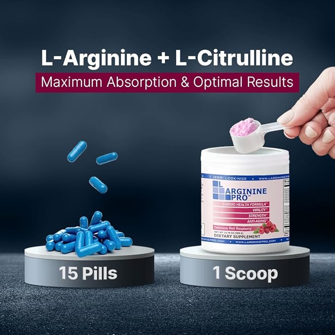 L-ARGININE PRO | L-arginine Supplement Powder | 5,500mg of L-arginine Plus 1,100mg L-Citrulline (Raspberry, 3 Jars)
