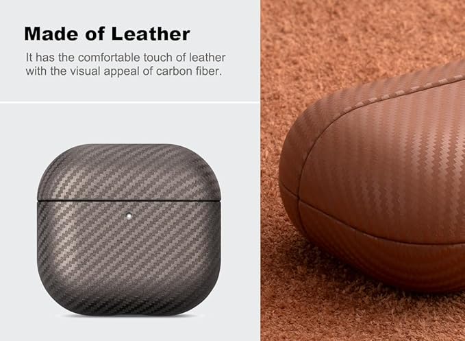 Leather Case for AirPods 4 / AirPods 4 with Active Noise Cancellation Case Cover - Selected Skin-Friendly Leather, Carbon Fibre Texture, Handmade Drop Protective Hard Cover - Desert Titanium