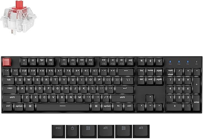 Keychron K10 Full Size Layout White LED Backlit Hot-Swappable Mechanical Keyboard for Mac Windows, 104-Key Bluetooth Wireless/USB Wired Computer Keyboard with Keychron Super Red Switch(Version 2)