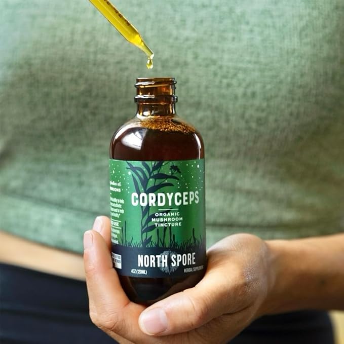 North Spore Organic Cordyceps Mushroom Tincture (4 oz) | 100% Fruiting Body Extracts | Energy, Endurance, and Stamina | Certified Organic, Vegan, Non-GMO | Adaptogenic, Nootropic | Made in USA