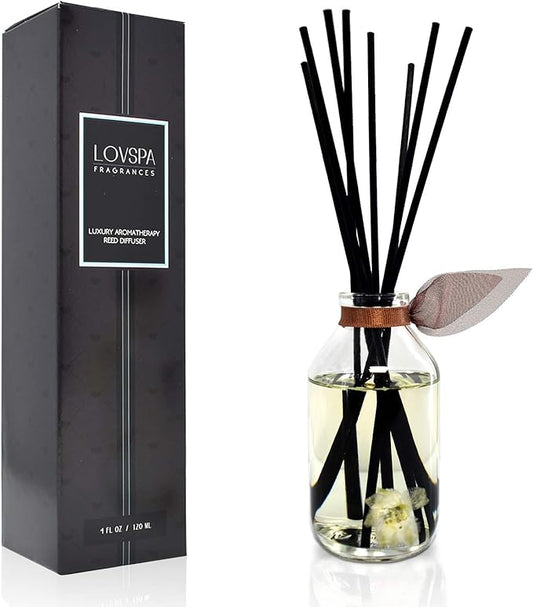 LOVSPA Reed Diffuser Set, Baltic Amber Scented Oil Diffuser with Sticks, Home Fragrance Accessories for Bathroom Shelf Decor, Aroma Diffusers for Home or Office Fall Decor, USA Made