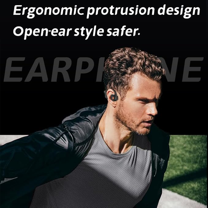 AYI Open Ear Air Conduction Bluetooth Headphone Dual Mic Rotatable Boom Mic Active Noise Cancellation IPX5 Waterproof Bluetooth 5.4 Pain-Free Design for Sports Work Outdoor Activities-DG Black