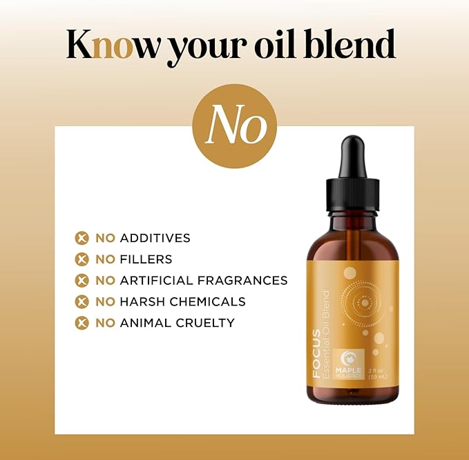 Focus Essential Oil Blend for Diffusers - Aromatherapy Essential Oils Blend for Home and Travel Energy Focus and Attention Support with Grapefruit Bergamot Peppermint and Eucalyptus (2 Fl Oz)