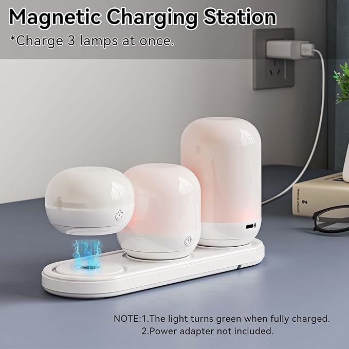 SUNMORY Rechargeable Night Light, Small Table Lamp for Bedroom, Dimmable Bedside Lamp with Magnetic Charging Station, Cordless Nightstand Lamp, LED Lights with 12 RGB Colors, Timer & Remote Control