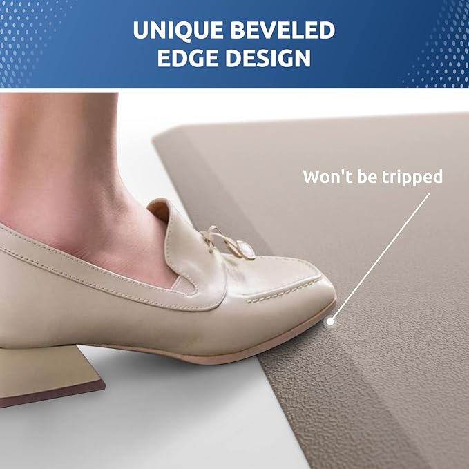 KitchenClouds Kitchen Mat Cushioned Anti Fatigue Kitchen Rug 17.3"x39" Waterproof Non Slip Kitchen Rugs and Mats Standing Desk Mat Comfort Floor Mats for Kitchen House Sink Office (Khaki)