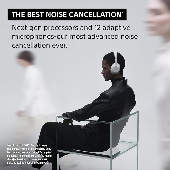 Sony WH-1000XM6 The Best Wireless Noise Canceling Headphones + Portable Charger + 20W 2-Port Wall Charger (Platinum Silver)