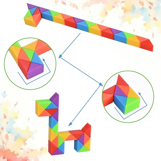 GOLDGE 40 Pack Mini Fidget Snake Cube Puzzle Toys - Party Favors & Goodie Bag Fillers, Travel Toys for Kids Ages 4-8, Rainbow Colors - Bulk Birthday & Back to School Gifts - Stocking Stuffers