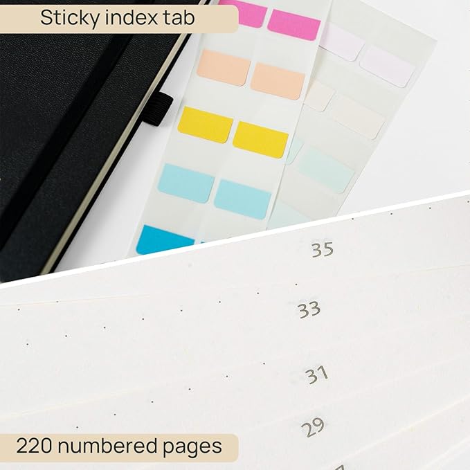 POPRUN Spiral Dotted Journal Notebook, 7-1/4" x 9-1/2" - 120 GSM Thick Paper, 220 Numbered Pages, Hardcover for Men & Women with Pocket, Index Tabs, 8 Perforated Sheets, Light Pink